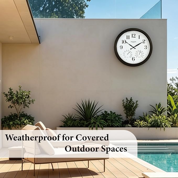 Maison 18 Inch Outdoor Clocks for Patio Large Waterproof with Thermometer,Outdoor Clock with Temperature and Humidity Combo,Weatherproof, Easy to Read,Oil Rubbed Bronze Black