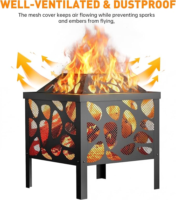 15.7 inch Small Fire Pit for Outside, Outdoor Wood Burning Fire Pit | Anti-Spark Mesh Guard, Small Bonfire Pit ,Firepit Bowl for Patio Camping Backyard Deck Picnic Porch