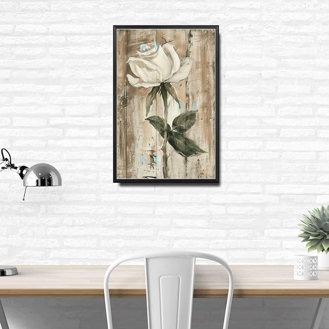 Metal Sign Tin Sign Vintage Wall Art White Rose Vintage Tin Sign for Shabby Chic Interiors Weathered Texture and Corrosion Resistant A Vintage Metal Sign for Club 6×8 Inches with Metal Frame