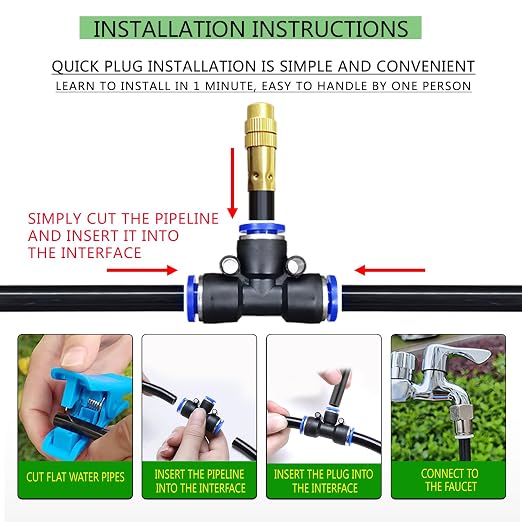 49.21Ft Greenhouse Drip Irrigation Kit Automatic Irrigation System 360°Adjustable 15 Brass Spray Nozzles 8mm Irrigation Tubing Hose Patio Misting Plant Watering with Blank Distribution Tubing Hose