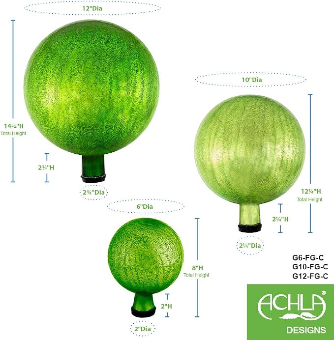 Achla Designs G10-FG-C Gazing, Fern Green 10 inch Glass Garden Globe Ball Sphere, 10