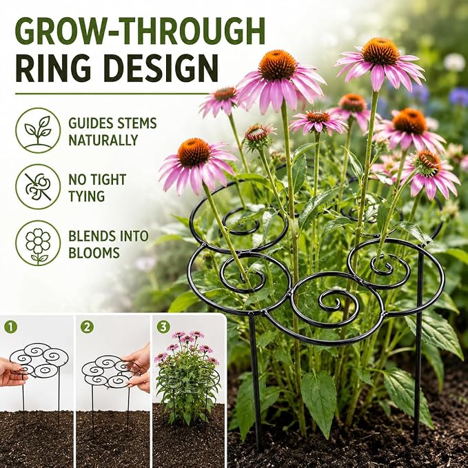 Metal Peony Support Ring for Outdoor Plants, Garden Plant Support Stakes for Flowers & Vegetables, Stackable Peony Cage for Dahlia, Rose, Orchid & Tomato (Mix)