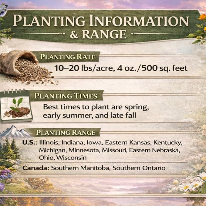 Minnesota Bulk Perennial and Annual Wildflower Seed Mix 1/4lb Covers 500sq-ft - Attract Pollinators, Multi-Color Non-GMO Blooms - Midwest US Species Plant in Spring/Fall (1/4 Pound)