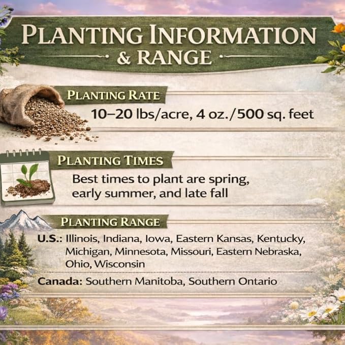 Iowa Bulk Perennial and Annual Wildflower Seed Mix 1lb Covers 2,000sq-ft - Attract Pollinators, Multi-Color Blooms - Midwest US Species Plant in Spring/Fall - Earth-Friendly Packaging (1 Pound)