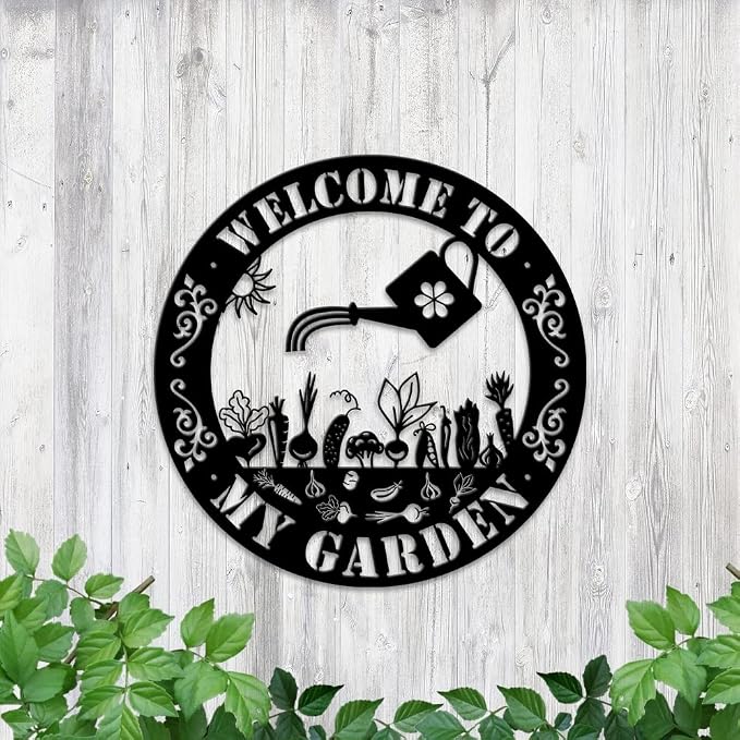 MeMate Garden Sign Outdoor Decorations, 12 inches Metal Garden Sign Decor Outside, Gardening Gifts for Family Friends Gardeners, Rustic Plaque for Potting Shed, Flowers Garden, Vegetable Garden Signs