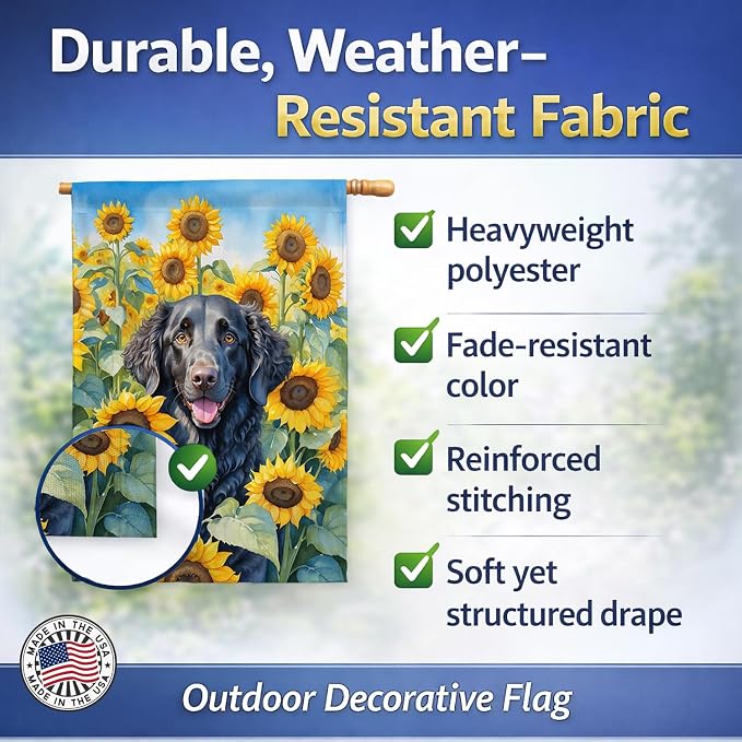 Caroline's Treasures DAC6064CHF Curly-Coated Retriever in Sunflowers House Flag Large Porch Sleeve Pole Decorative Outside Yard Banner Artwork Wall Hanging, Polyester, House Size, Multicolor