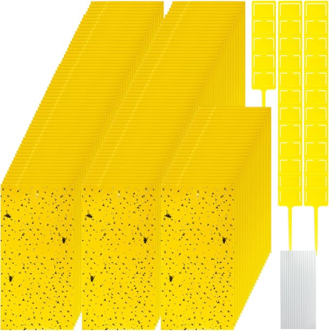 Qualirey 550 Pcs 7.9 x 4 Inch Yellow Sticky Traps for Plant Gnats Dual Sided Fruit Fly Sticky Traps for Indoors Outdoors with Twist Ties & Plastic Holders for Insect, Fungus Gnats, Whiteflies, Aphids