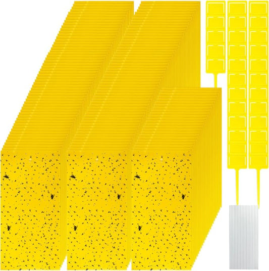 Qualirey 550 Pcs 7.9 x 4 Inch Yellow Sticky Traps for Plant Gnats Dual Sided Fruit Fly Sticky Traps for Indoors Outdoors with Twist Ties & Plastic Holders for Insect, Fungus Gnats, Whiteflies, Aphids