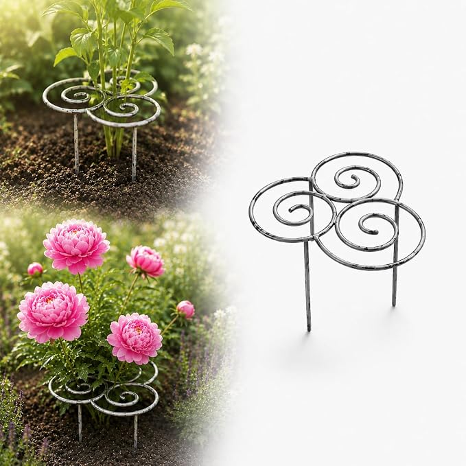 Metal Plant Support Ring for Garden, Peony Cages and Supports, Grow-Through Peony Cages Ring Supports for Natural Upright Flower Growth, Plant Rings for Outdoor Plants Indoor Pots (Small（10.83*10.83）)