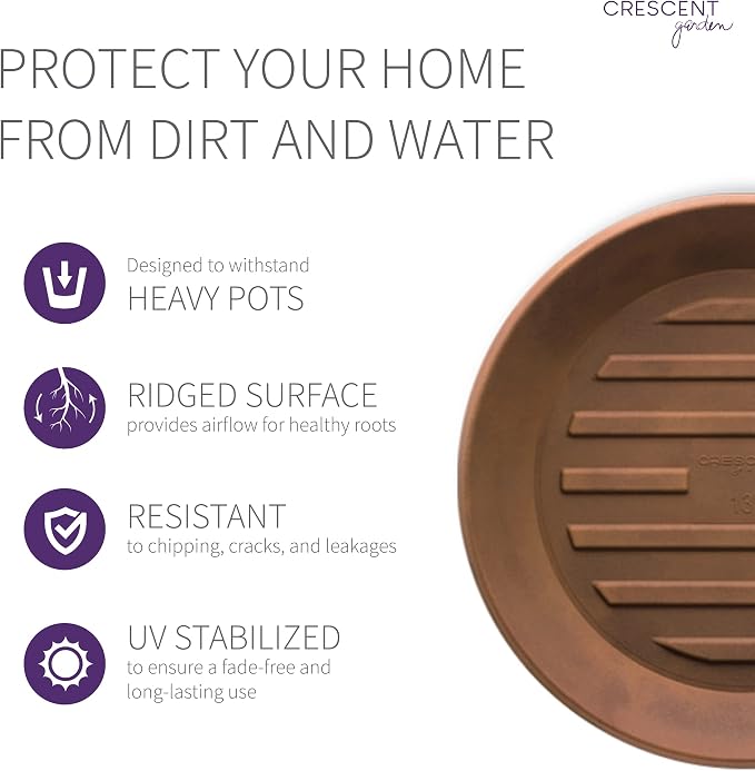 Crescent Garden Universal Round Planter Saucer, Drainage Dish for Pots, Large Plant Dishes Saucer, Outdoor Plant Trays - Rust (19.75" Inner, 22" Outer Diameter)