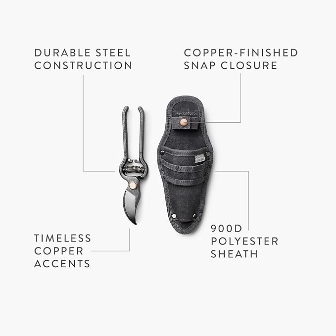 Barebones Pruner & Sheath - Vintage Inspired Japanese Design Pruners for Gardening - Multipurpose Pruning Shears with Canvas Sheath - Gardening Tools Made with Durable Steel