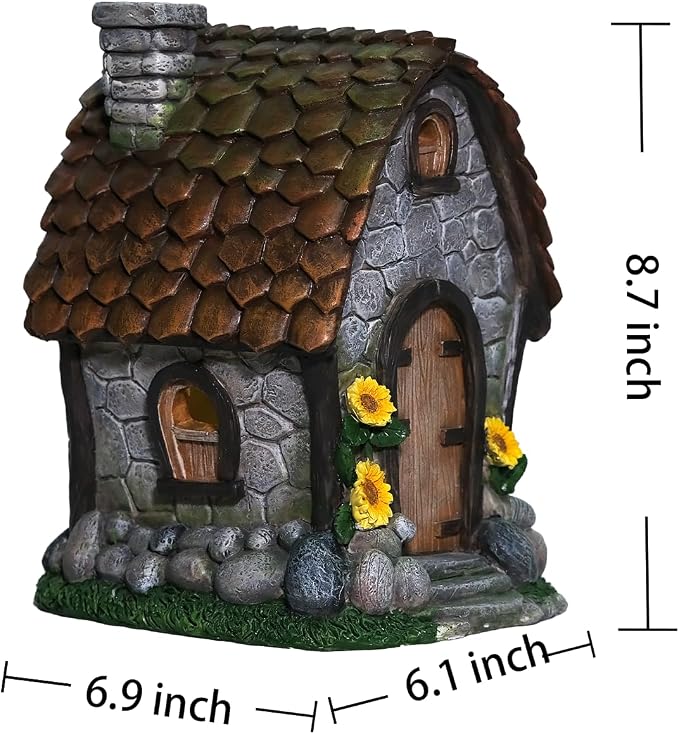Solar Garden House Statues Outdoor with Light Yard Resin Decoration Gift Handmade Housewarming Gift for Patio Yard Lawn Waterproof Cracking