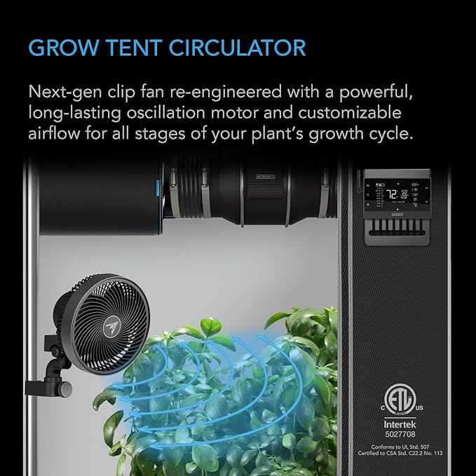 AC Infinity CLOUDRAY S6 Grow Tent Clip Fan 6”. | Redesigned Long-Life EC Motor, 10 Dynamic Wind Speeds, 10-Level Oscillation, IP-54 Weatherproof for Hydroponics, Cooling