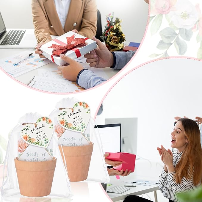 Ctosree 24 Sets Appreciation Gifts Thank You for All You Do Seed Packets Flowerpot Thanks Tags Organza Bags for Coworker Staff Employee Nurse Appreciation Gifts