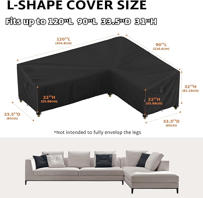 iBirdie Outdoor Patio Furniture Cover fit 120 x 90 inch, 118 x 89, L-Shaped Sectional Sofa, Waterproof Weatherproof Heavy Duty 600D Garden Cover for Outside L Shape Couch