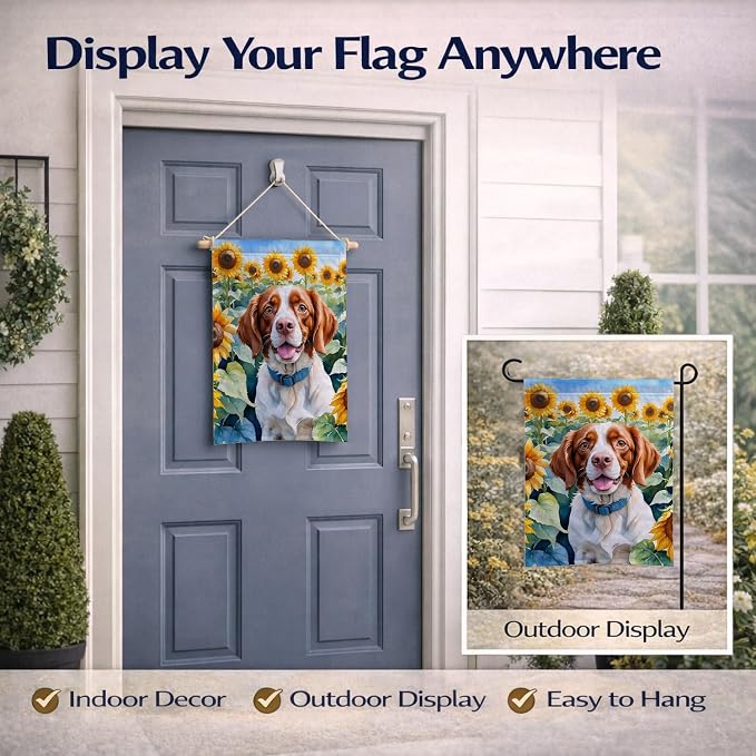 Caroline's Treasures DAC6040GF Brittany Spaniel in Sunflowers Garden Flag Mailbox Flag Decorative Yard Flag Banner Outside Patio Artwork Yard Flower Beds, Garden Size, Multicolor