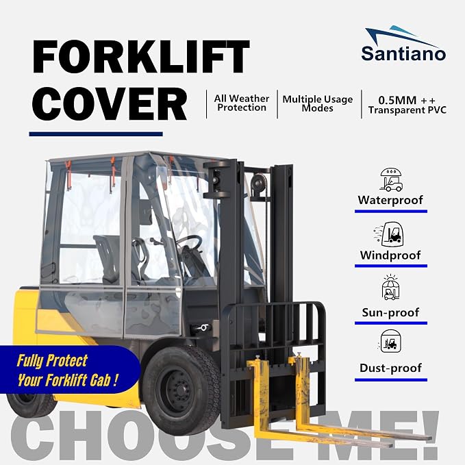 SANTIANO All-Weather Forklift Cover,0.5mm Reinforced EVA, 600D Silver Oxford, Waterproof, Windproof, UV Proof, Universal Fit for 6000 LBS Forklift,Forlift Sun Cover Easy to Use.
