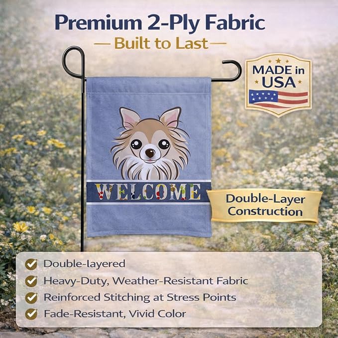 Caroline's Treasures BB1437GF Chihuahua Welcome Garden Flag, Blue Mailbox Flag Decorative Yard Flag Banner Outside Patio Artwork Yard Flower Beds, Garden Size, Multicolor