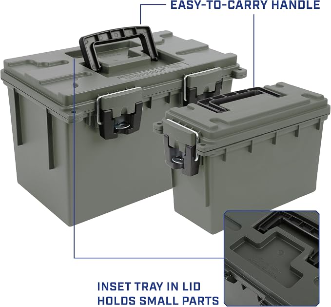 Sheffield Ammo Box Made in USA, Stackable Lockable Ammo Storage Box, Green | XL & Standard Lockable Storage Box, Water & Dust Resistant Dry Box, Secures Hunting Gear, Gun Accessories, Supplies, Bullets