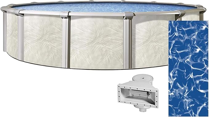 Lake Effect Pools 'Fallston' 24' Foot Round Above Ground Swimming Pool | 52" Inch Height | Sunlight Overlap Liner and Widemouth Skimmer Bundle | Resin Protected Steel Sided Walls