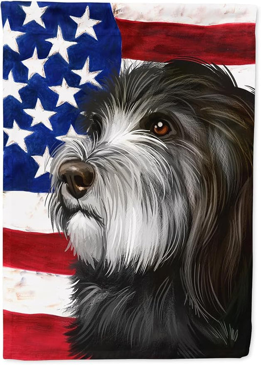Caroline's Treasures CK6480CHF Catalan Sheepdog Dog American Flag House Flag Large Porch Sleeve Pole Decorative Outside Yard Banner Artwork Wall Hanging, Polyester, House Size, Multicolor