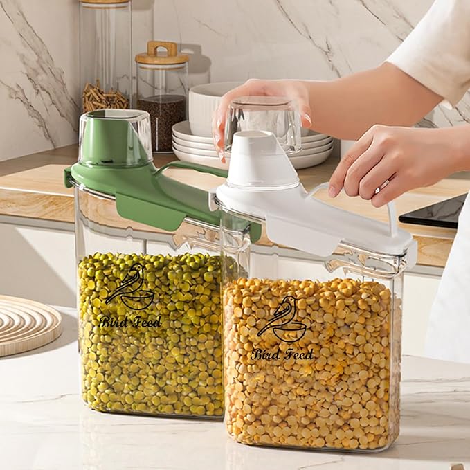 Bird Seed Storage Container Portable-3 Qt/2.8 L Clear Pet Food Container-with Measuring Cup/Lid,Airtight Wild Bird Seed Dispenser for Storing Sunflower Seed|Squirrel proof|BPA Free-Green