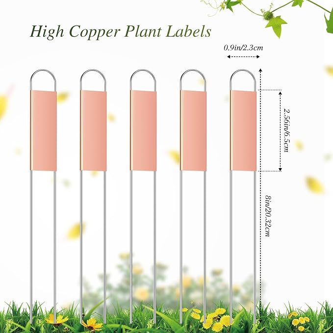 LEIFIDE 61 Pieces Metal Plant Tags Kit, 30 Pcs Copper Metal Plant Labels, 30 Rainproof PET Films, 1 Marker Pen, Reusable Garden Markers Nursery Tags(U Shape)