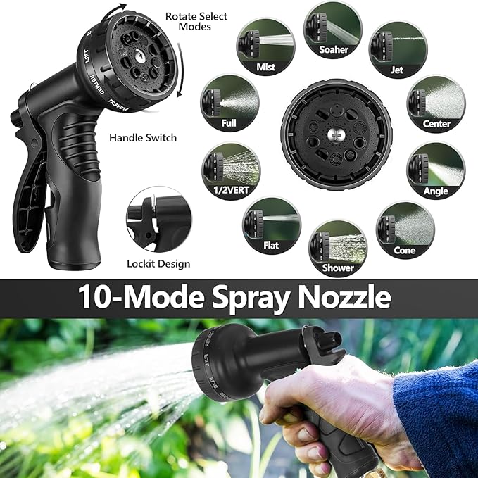 75 ft Garden Hose,Non-Expandable Lightweight All-Weather Water Hoses, Ultra Durable and Flexible Garden Hose with 10-Function Spray Nozzle, Leak-Free Connections Garden Hoses for Yard, Lawn,Outdoor