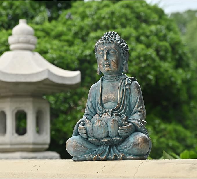 TERESA'S COLLECTIONS Meditating Buddha Statue for Garden Decor with Outdoor Solar Lights, Large Resin Outdoor Decor Garden Statue Sculpture for Home Lawn Yard Decor Gifts for Mom, 7.1''