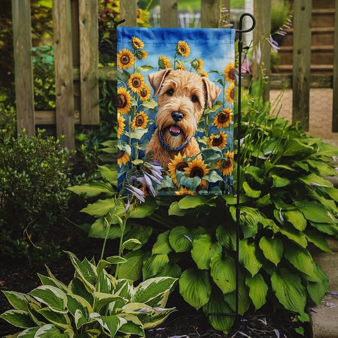 Caroline's Treasures DAC6175GF Wheaten Terrier in Sunflowers Garden Flag Mailbox Flag Decorative Yard Flag Banner Outside Patio Artwork Yard Flower Beds, Garden Size, Multicolor