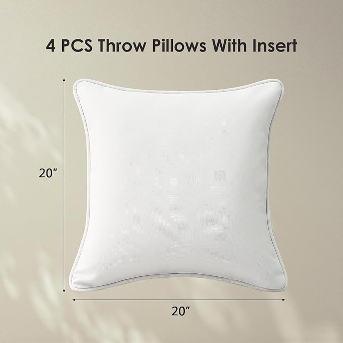 Unimatta Decorative Outdoor Water Repellent Throw Pillows with Inserts, Set of 4, 20" x20" Pillows for Patio, Backyard, Bed, Couch, and Patio Furniture, Linen