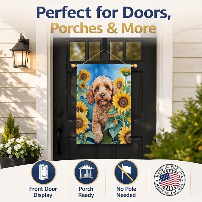 Caroline's Treasures DAC6057CHF Cockapoo in Sunflowers House Flag Large Porch Sleeve Pole Decorative Outside Yard Banner Artwork Wall Hanging, Polyester, House Size, Multicolor