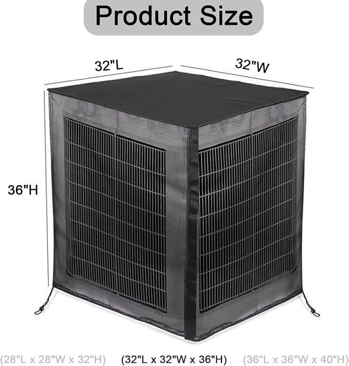 Air Conditioner Covers for Outside with 600D Detachable Breathable Waterproof Top, Winter AC Unit Covers Outdoor Against Cottonwood, Leaves, Snow (32"L x 32"W x 36"H)