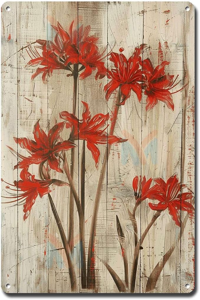 Metal Sign Tin Sign Vintage Wall Art Vintage Lycoris Wall Art Tin Sign for Rustic Charm Distressed Wood Panels and Easy to Install Alu Garage Sign for Restaurant 8×12 Inches