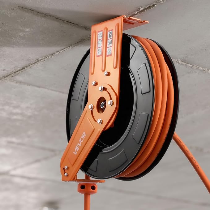 VEVOR Retractable Air Hose Reel, 1/2 Inch x 65 FT Rubber Air Hose Max 300PSI, Auto Rewind Air-Compressor Hoses Reel with 5 ft Lead in, Ceiling/Wall Mount for Garage Workshops