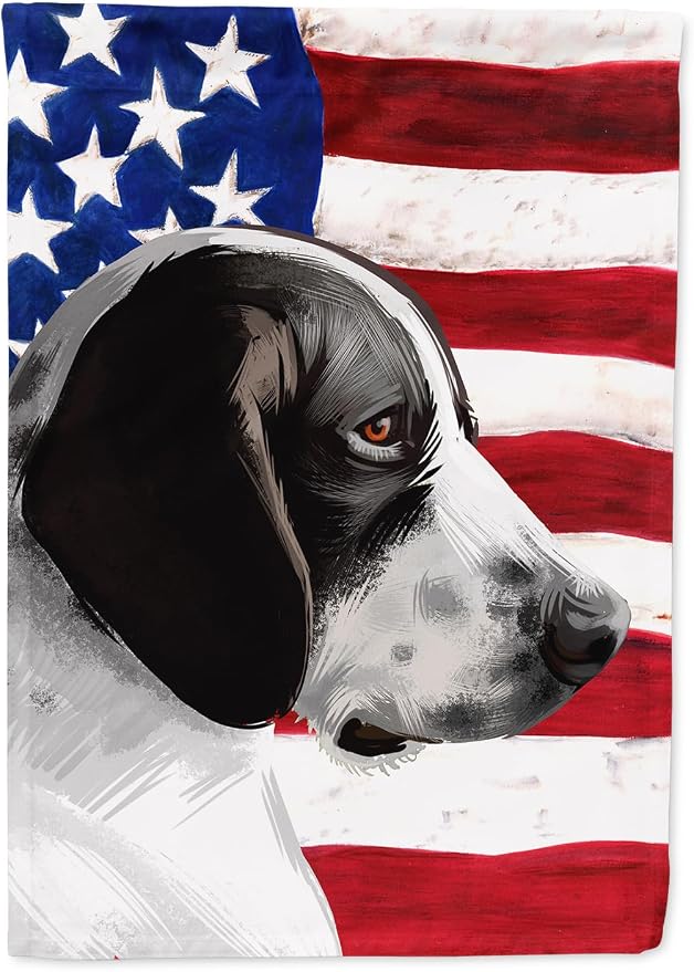 Caroline's Treasures CK6457CHF Braque d'Auvergne Dog American Flag House Flag Large Porch Sleeve Pole Decorative Outside Yard Banner Artwork Wall Hanging, Polyester, House Size, Multicolor