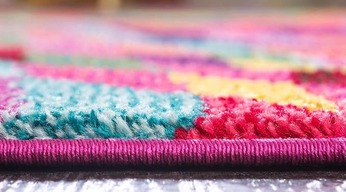 Unique Loom Estrella Collection Geometric, Abstract, Colorful, Modern, Eclectic Area Rug (6' 0 x 6' 0 Round, Multi/Pink)