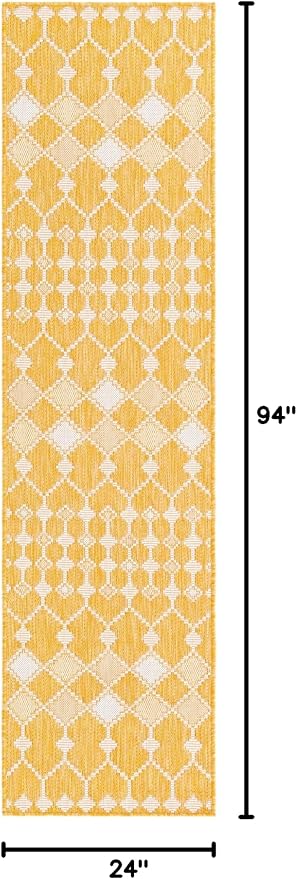 Unique Loom Outdoor Trellis Collection Area Rug - Traliccio (2' x 7' 10" Runner, Yellow/ Ivory)