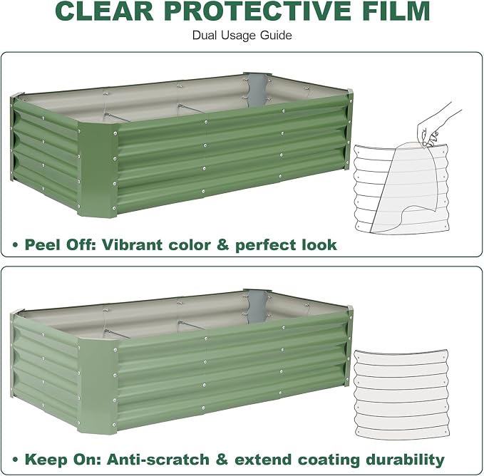 Galvanized Raised Garden Bed - 4x2x1ft Metal Garden Planter Box Outdoor | Steel Raised Bed Kit with Bracing Rods, Gloves for Gardening Vegetables Fruits and Flowers (Oliver Green)