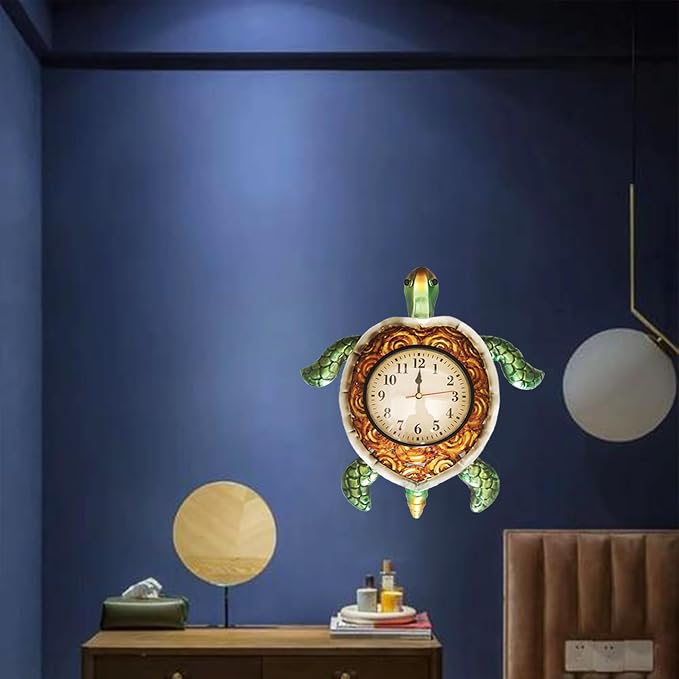 TXYS Turtles Wall Clock Turtle Decor for Kitchen Teal Wall Clock Weird Clocks at Home Bathroom, Office