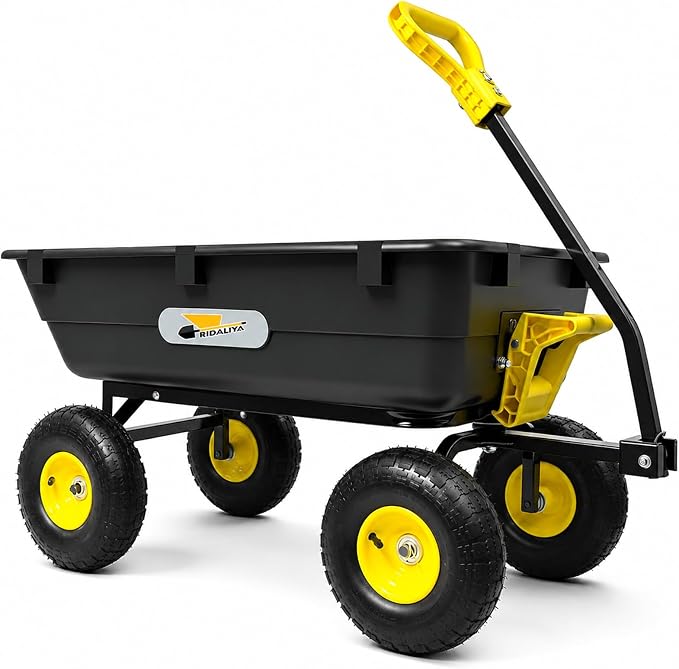 Garden Dump Cart, 5 Cu.Ft. Heavy-Duty Utility Wagon with 950lbs Capacity, 10" All Terrain Tires, 180° Rotating 2-in-1 Convertible Handle, for Yard, Lawn, and Outdoor Use