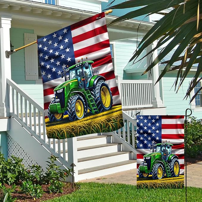 American Flag-Farm Tractor American Flag TPT1600Fv1, 3x5 ft. Flag-USA Flags Premium Polyester-Decorative Indoor Outdoor Flag