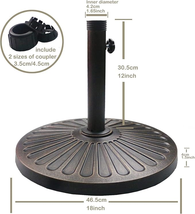 Sunnyglade 9' Patio Umbrella Outdoor Table Umbrella with 8 Sturdy Ribs (Dark Green) | 18" 30.2-lbs Heavy Duty Round Antiqued Umbrella Base, Bronze