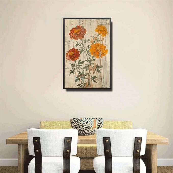 Metal Sign Tin Sign Vintage Wall Art Shabby Chic Marigolds Tin Sign for Rustic Joy Antique Garden Symbolism and Distressed Wood Panels Metal Garden Signs for Bar 6×8 Inches with Metal Frame