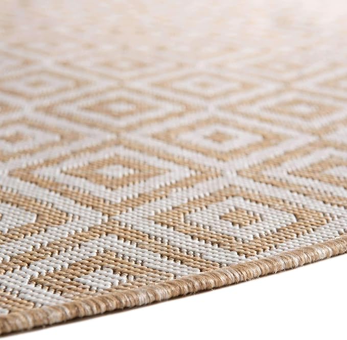 Unique Loom Outdoor Collection Area Rug - Costa Rica (4' 1" Round, Beige/ Cream)