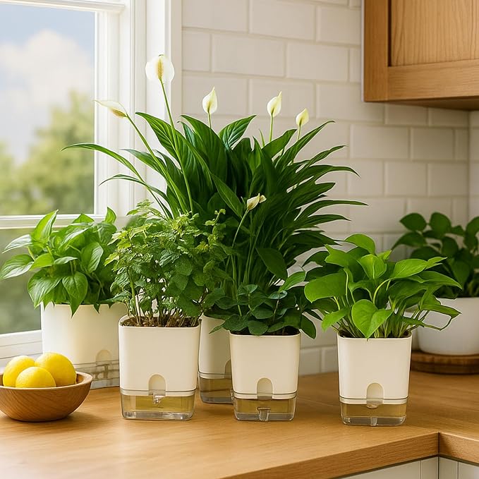 Planterhoma 6 Pack-5.5 Inch Self Watering Plant Pots for Indoor Plants, Square Self-Watering Planters Box Transparent for Devil's Ivy, Spider Plant, Orchid, African Violet