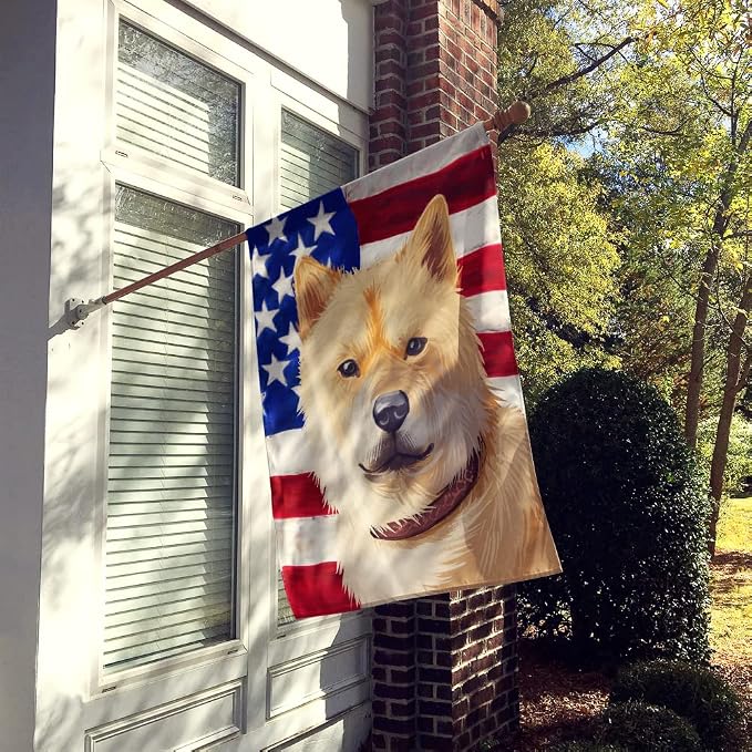 Caroline's Treasures CK6560CHF Hokkaido Dog American Flag House Flag Large Porch Sleeve Pole Decorative Outside Yard Banner Artwork Wall Hanging, Polyester, House Size, Multicolor