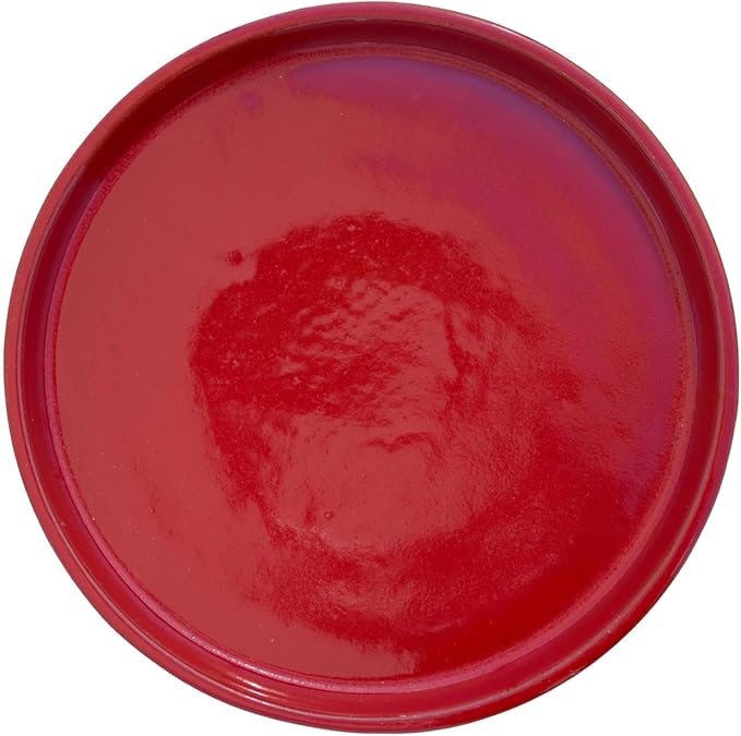 19.5 Inch Plant Saucer (Ceramic) - Round Bright Red Flower Pot Tray - Handcrafted, Durable Planter Base