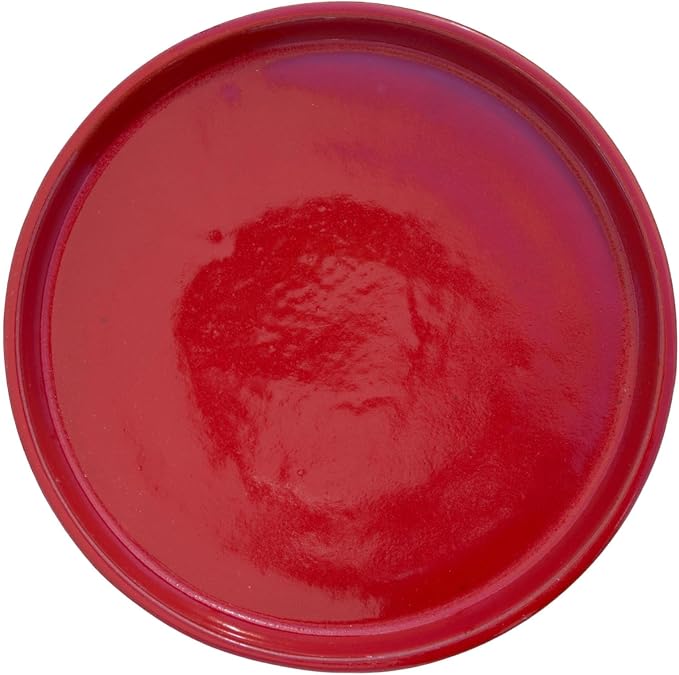 Ceramic 11.5 Inch Plant Saucers (Pack of 2) - Round Bright Red Flower Pot Trays - Handcrafted, Durable Planter Bases