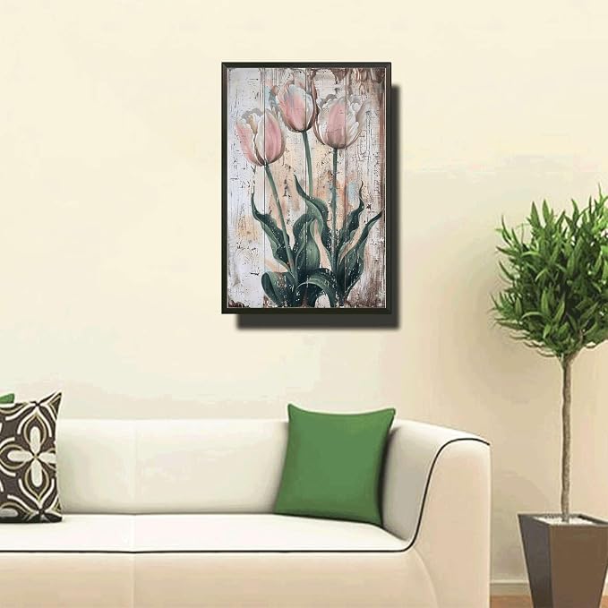 Metal Sign Tin Sign Vintage Wall Art Elegant Tulips Vintage Tin Sign for Rustic Home Decor Shabby Chic Style and Waterproof Aluminum S Tin Sign Paper for Club 8×12 Inches with Metal Frame